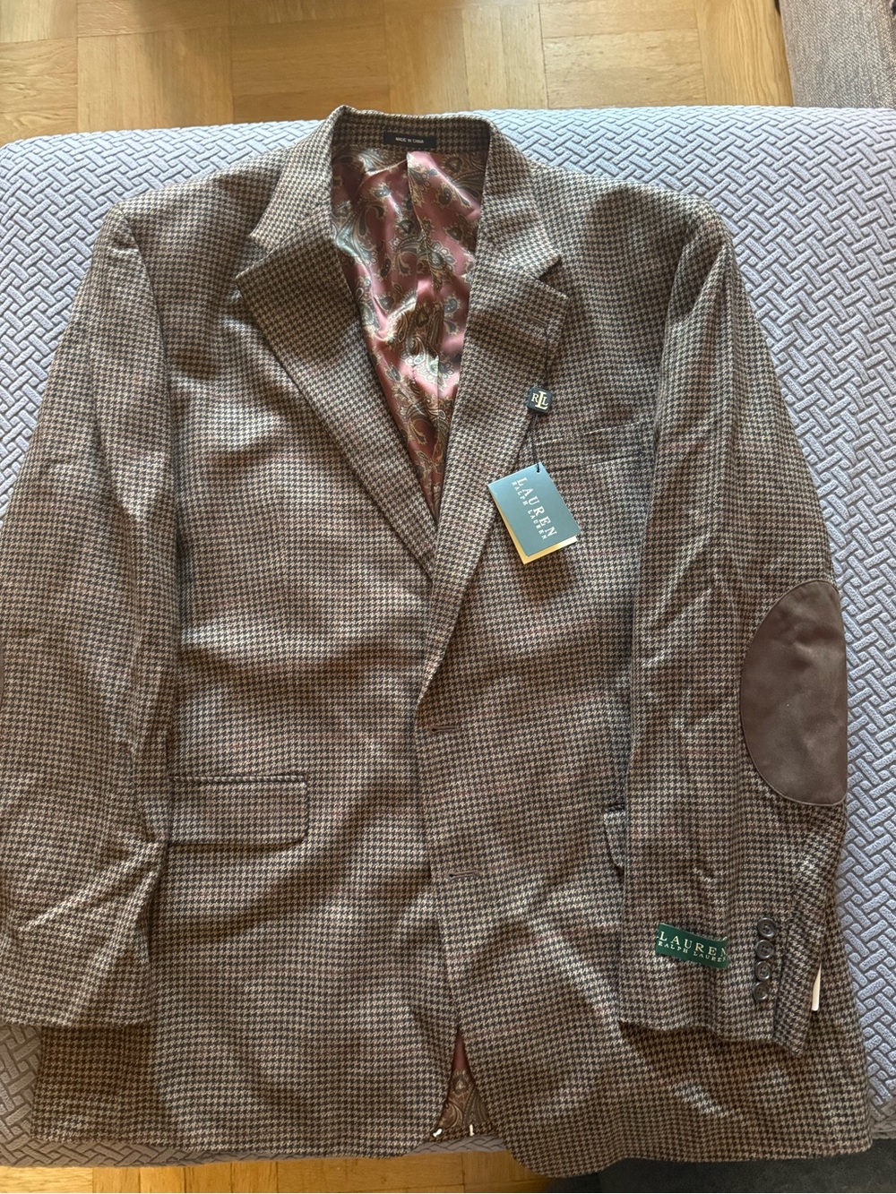 Ralph Lauren Brown Houndstooth Sport Coat with Suede Elbow Patches